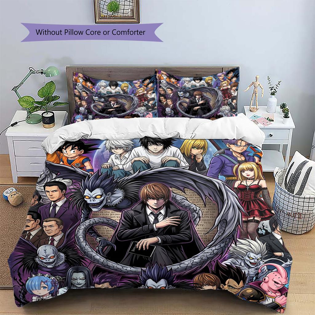 Death Note Pattern Bedding Quilt Set Quilt Cover Pillowcase Home Decoration Birthday Gift (1 * duvet cover + 2 * pillowcase, without core)