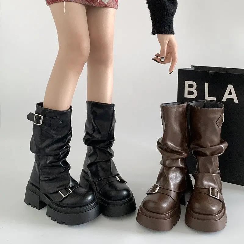 Fashion Brown Versatile Thick Bottom Women's 2025 New Spring/Autumn/Winter Retro Maillard Medium Boots