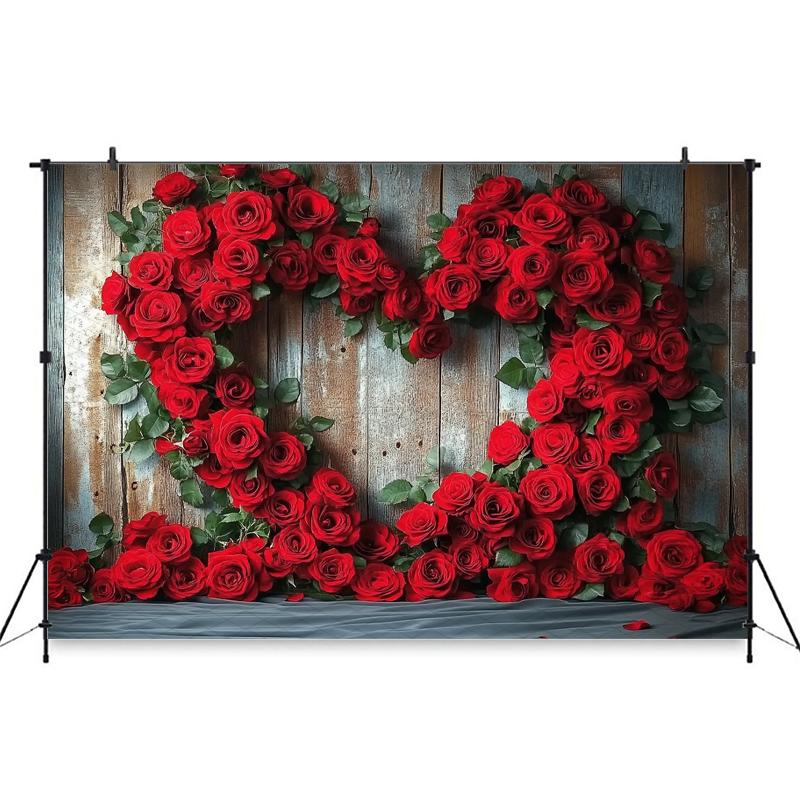 Mocsicka Red Love Rose Background Valentine's Day Party Flower Plank Wall Wedding Decorations Photography Backdrop Studio Banner