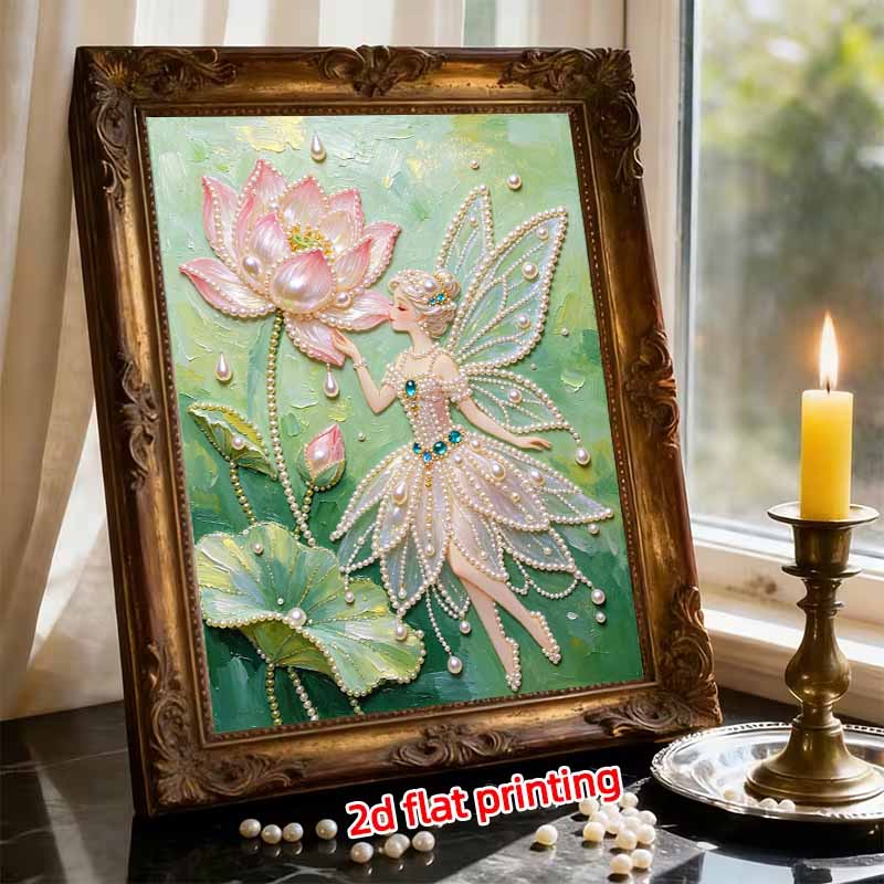 Frameless DIY Pearl Bead Painting Kit Fairy Lotus Pattern Creative Relaxing Craft Canvas Home Decor Adult Gift
