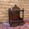 Wooden Pooja Temple With Bells Mandir Desk Storage -Religion Temple-Pooja Stand Mandir With Desk Wall Temple-Pooja Cabinet with Brass Bells