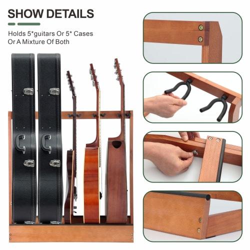 Nefelibata Multi-Guitar Stand, 5-Holder Wooden Guitar Stand Floor Rack for Guitars and Cases, Electric Acoustic Guitars, Basses, and Cellos - German A