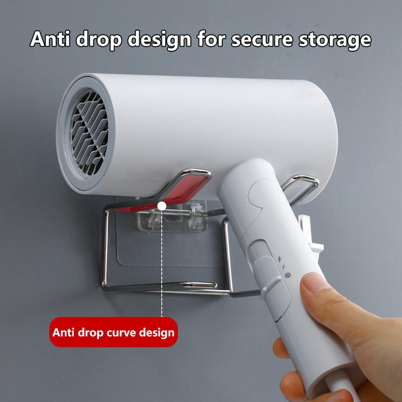 Stainless Steel Hair Dryer Rack High Quality Bathroom Hairdryer Holder Wall Mounted Self-adhesive No Punching Easy To Install