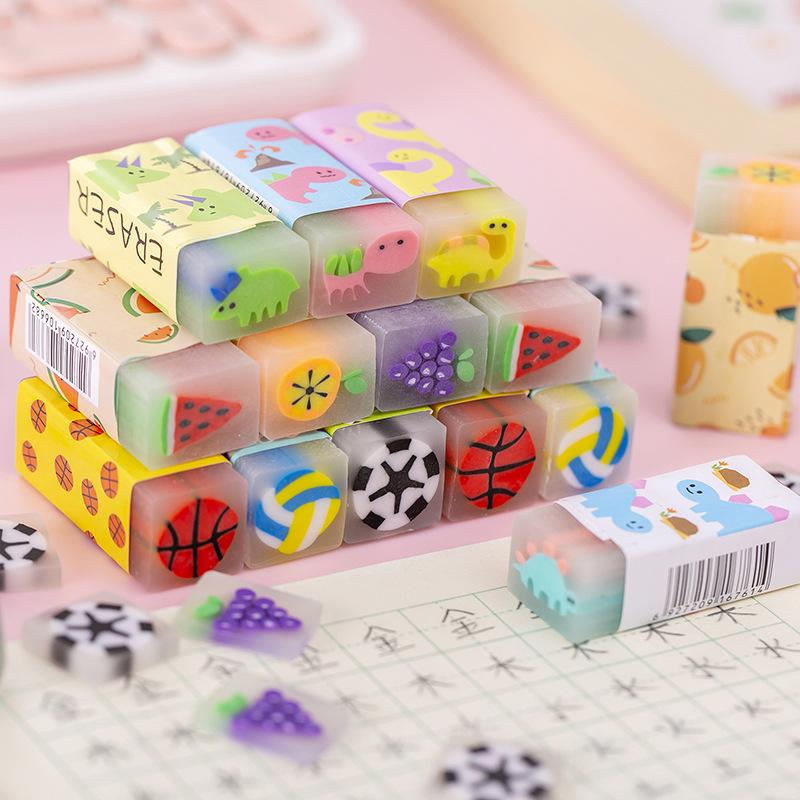 Lovely Gift Sandwich Strawberry Watermelon Dinosaur Basketball Crystal Student Rubber Stationery Prizes Wholesale Manufacturer