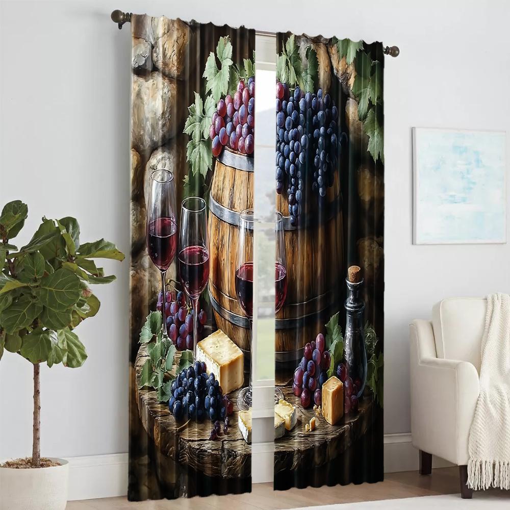 Set Of 2 Versatile Polyester Transparent Curtains Home Decoration Grapes Red Wine Theme Use Bedrooms Living Rooms Curtain For Area Made