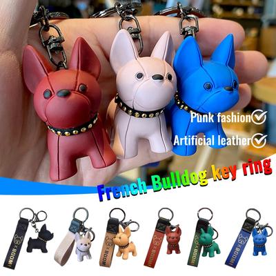 French Buldog Keychain Punk Fashion Men's Jewelry Suitable for Leather Bag Tote