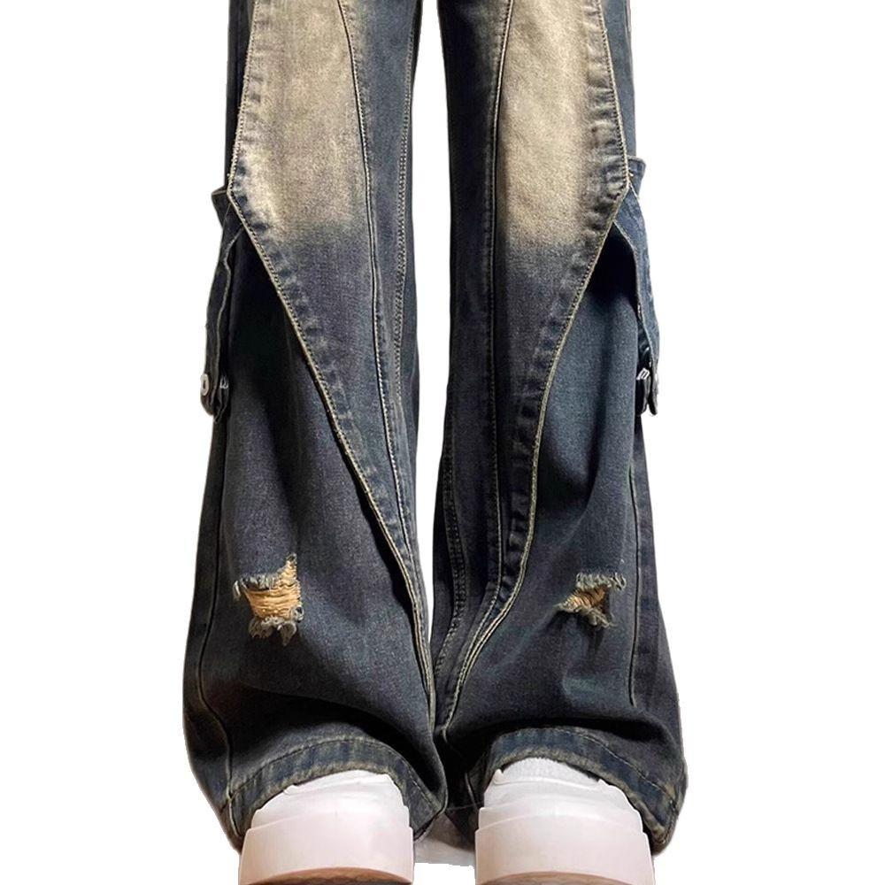 American High Street Retro Hiphop High Waist Jeans Women's Summer Loose Design Sense Niche Straight Wide Leg Pants Tide