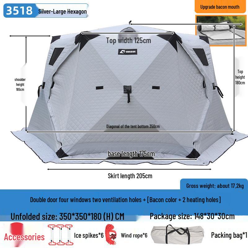 Hexagonal Cotton Ice Fishing Tent - Thickened, No Assembly Needed