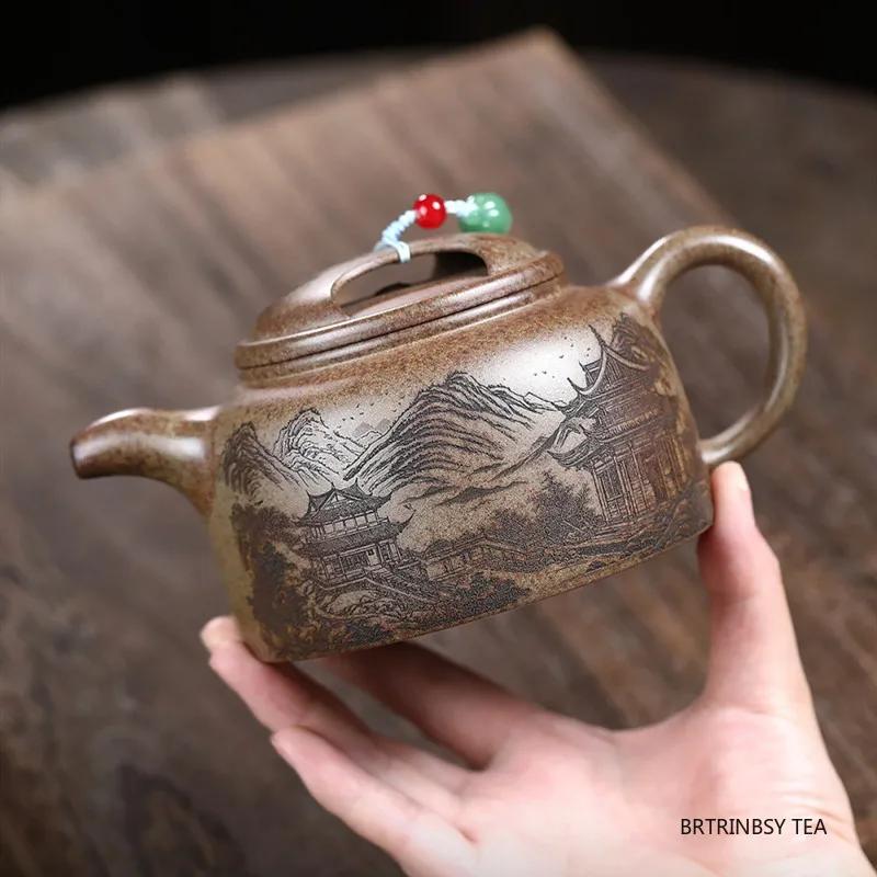 Chinese Tradition Yixing Purple Clay Teapot Handmade Landscape Tea Pot Large Capacity Kettle Household Zisha Teaware 500ml