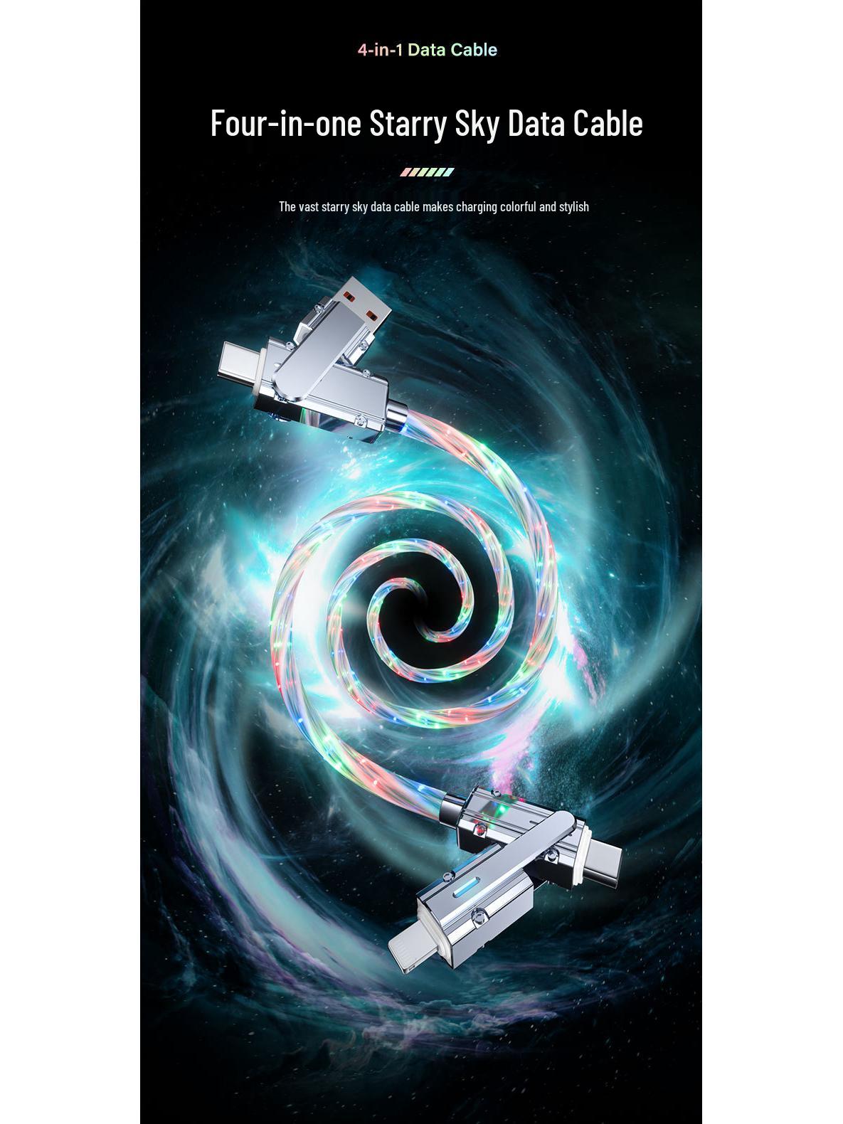 Four-in-One Luminous Starry Sky Zinc Alloy Charging Cable for Fast-Charging Mobile Phones