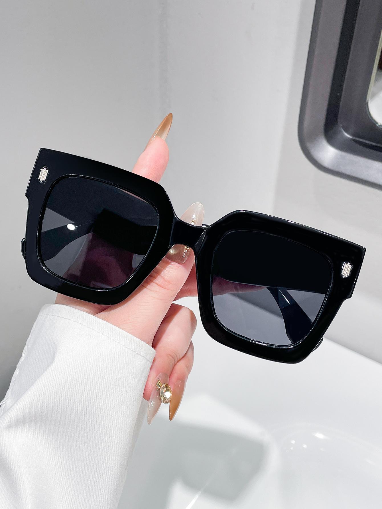 

Unisex Large Square Frame Vintage Glasses Fashionable Solid Color Suitable for Daily Wear Street Photography And Driving чёрный