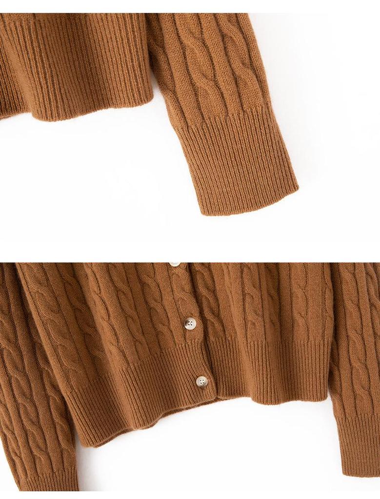 2024 Autumn/Winter Women's Versatile Cable Knit Cashmere Cardigan Sweater