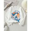 Shark Attack Ocean Wave Design Girls' Crew Neck Fashion Sweatshirt, Autumn and Winter Western Style Top, Children's Long Sleeved T-shirt
