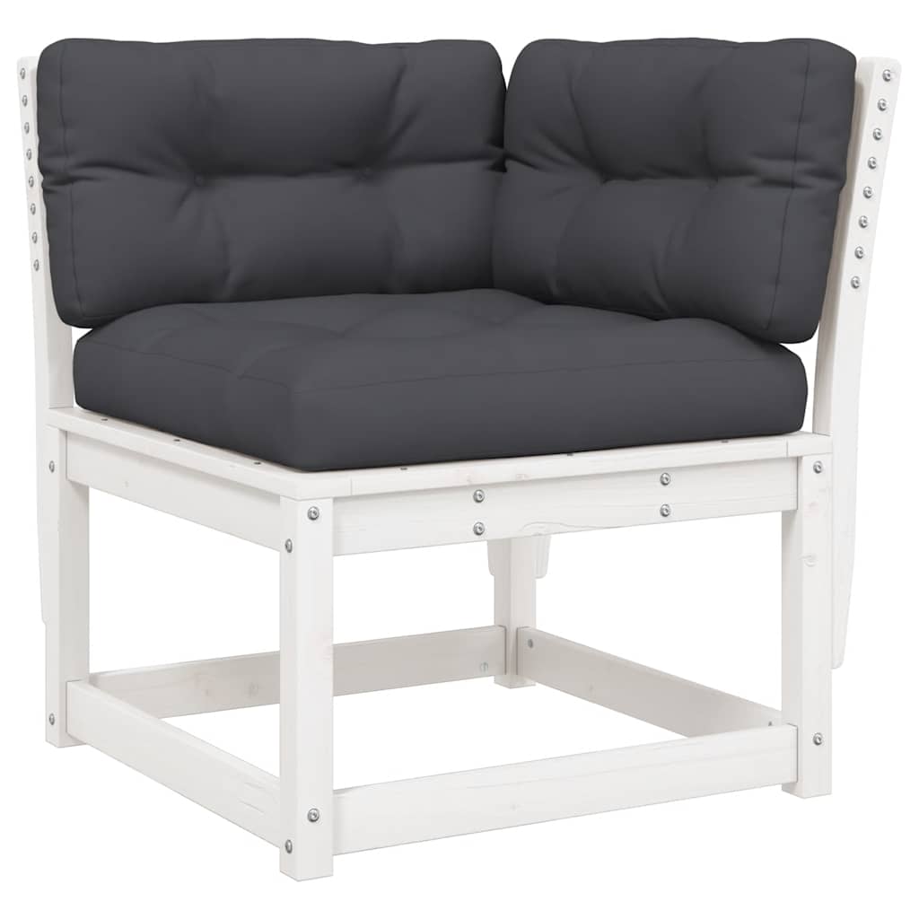 5 Piece Garden Sofa Set with Cushions White Solid Pine Wood
