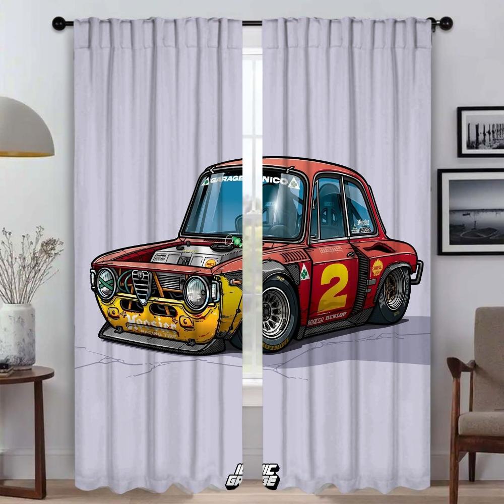 Retro Car Kitchen Curtains for Living Room Curtain Shades Partition Tulle for Bedroom Home Interior Curtains 2 Pieces Blackout