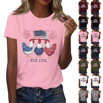 Damen Rundhals Casual Independence Day Bedrucktes Kurzarm T-Shirt Top