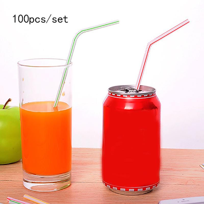 100Pcs/Set Curved Plastic Drinking Straw Cocktail Lounge Wedding Birthday Party