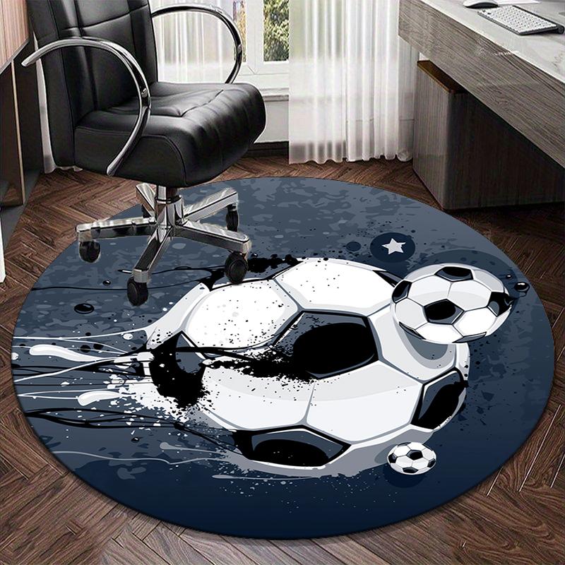 Soccer Ball Artwork Round Carpet Chair Cushion Round Entryway Rug, Soft Round Rugs for Living Room, Bedroom, Circle Carpet Decor Gifts