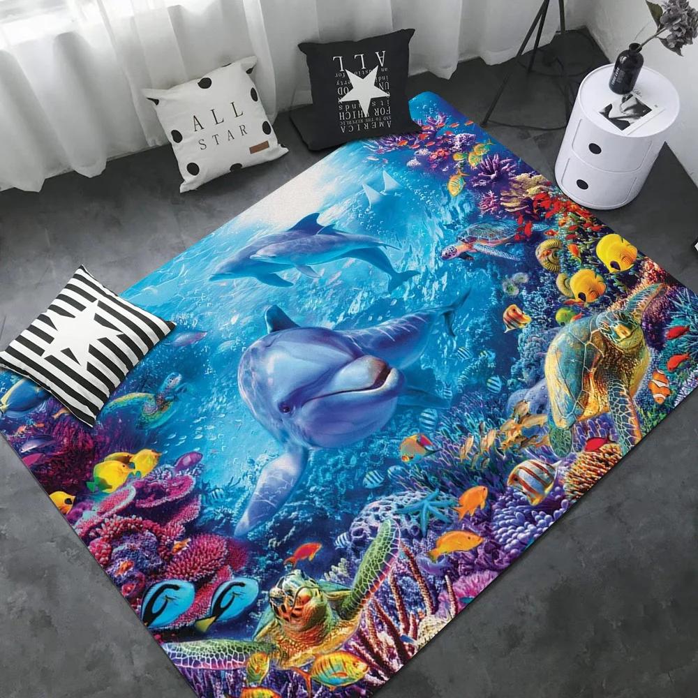 Ozean Delfin Muster Küchenmatte Waschbar Rutschfest Wohnzimmer Sofas Stühle Bereichsmatte Küche Moderne Heimdekoration