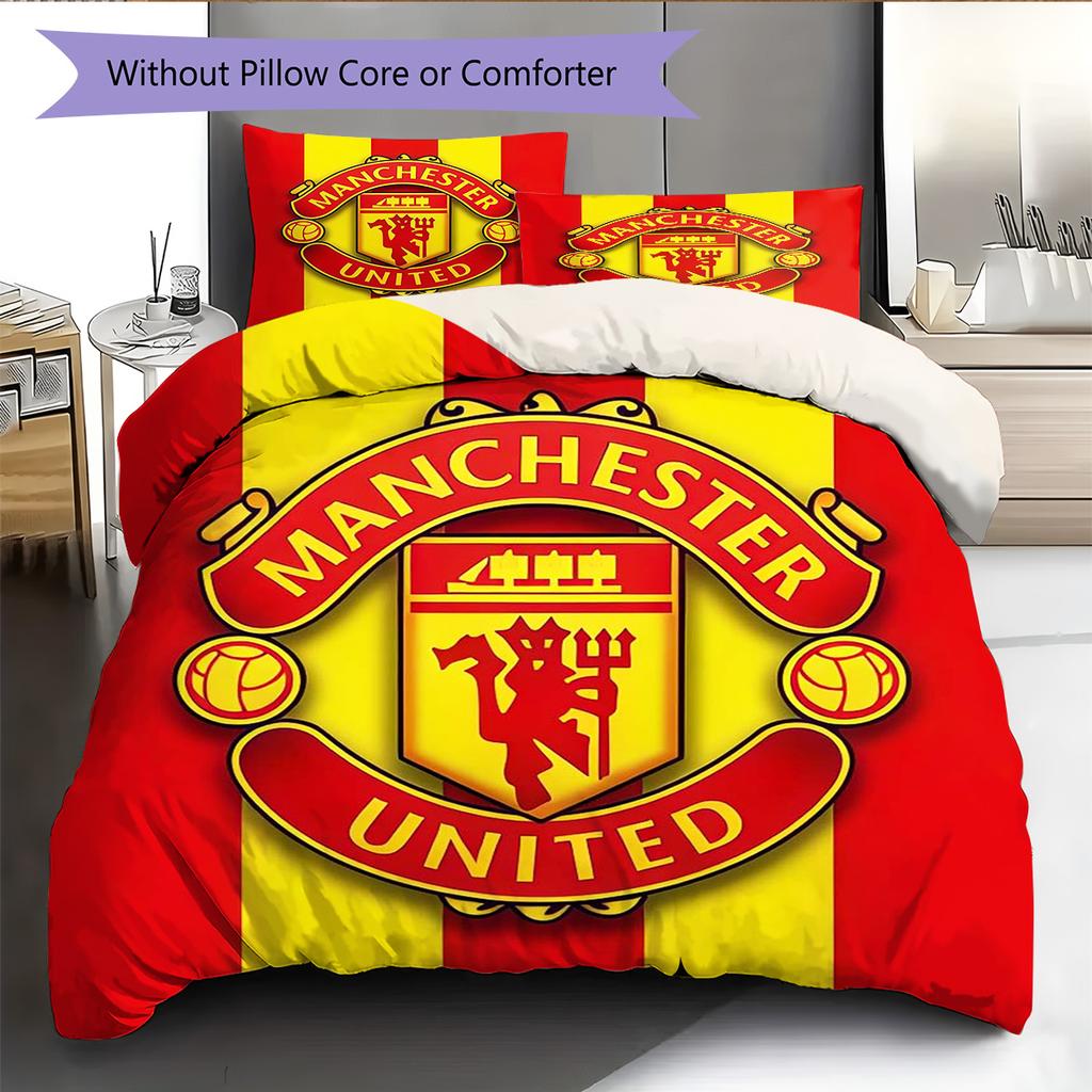 Man Utd Bedding Quilt Set Quilt Cover Pillowcase Home Decoration Birthday Gift (1 * Duvet Cover + 2 * Pillowcase, Without Core)