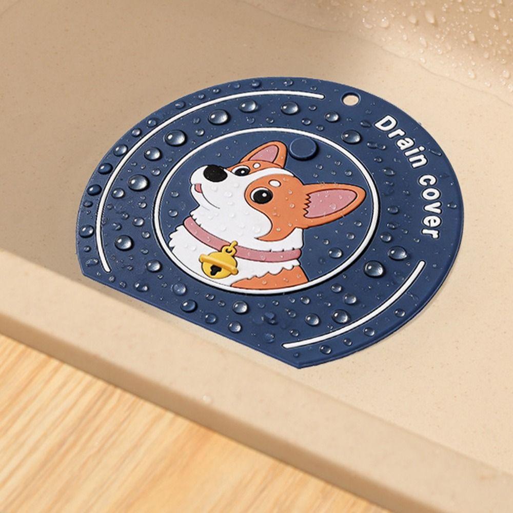 Silicone Floor Drain Mat Cartoon Dog Kitchen Sink Seal Mat  for Bathroom Hair Collection