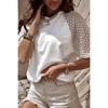 Women's Solid Color Round Neck Pullover, Women's Simple and Versatile Lace Patchwork T-shirt