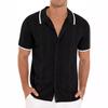 Mens Short Sleeve Knit Polo Shirt Color Block Contrast Collar Button Down Textured Casual Top For Summer