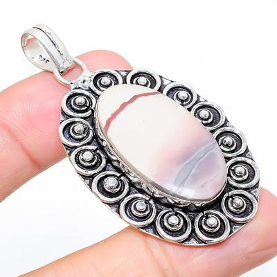 Porcelain Jasper Gemstone 925 Sterling Silver Jewelry Pendant 2.29" I0e22