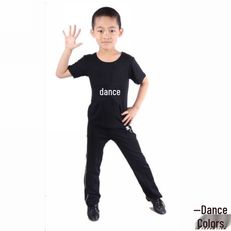 

Детский комплект для танцев и гимнастики: Топ с коротким рукавом и спортивные брюки для лета 170 чёрный