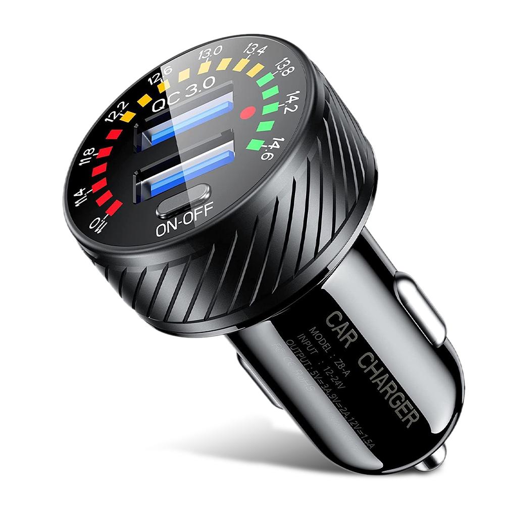 

Автомобильное зарядное устройство 12 В/24 В QC 3.0, быстрая зарядка, 18 Вт, двойной USB, светодиодный вольтметр с подсветкой, переключатель ВКЛ./ВЫКЛ., адаптер прикуривателя чёрный