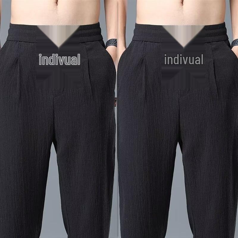

Men s Summer Breathable Cotton Linen Straight-Leg Ice Silk Casual Pants 3XL чорний