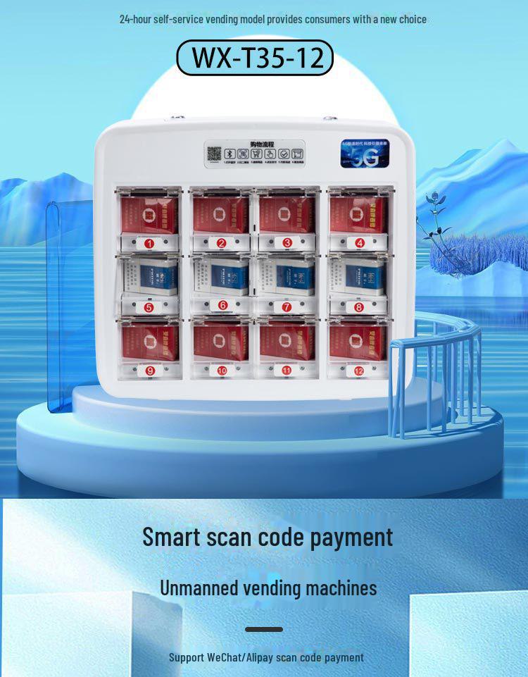 "24-Hour Self-Service Vending Machine for Cigarettes, Beverages, and Snacks"