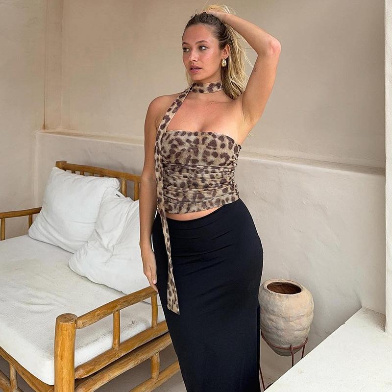 Primavera ed Estate Nuova Personalità Donna Street Hot Girl Sciarpa Stampa Leopardo Sexy Slim Canotta Gilet Femminile