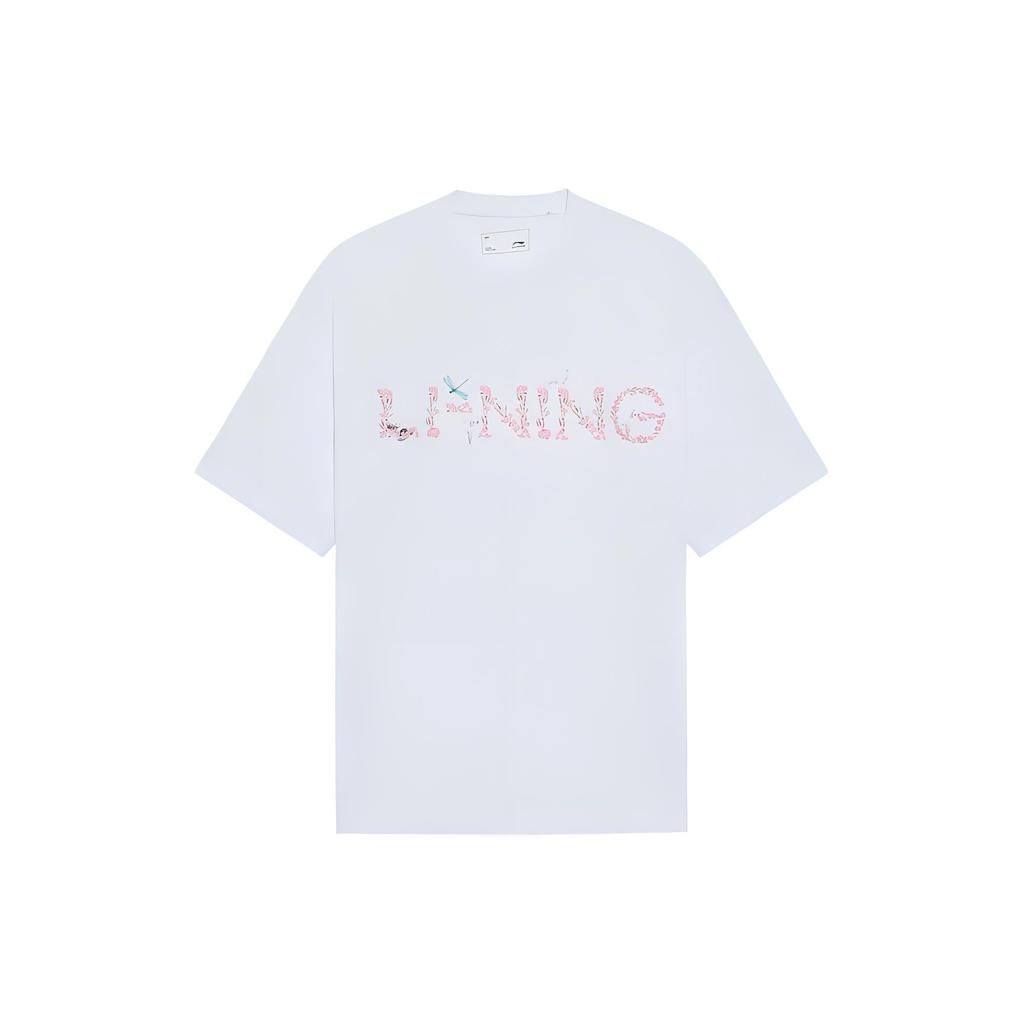 Li Ning Sports Trend Series Cherry Blossom Casual Breathable Printed T-Shirt Unisex Tops White AHSS919-1