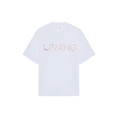 Li Ning Sports Trend Series Cherry Blossom Casual Breathable Printed T-Shirt Unisex Tops White AHSS919-1