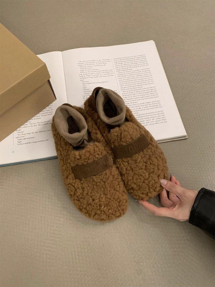 Evening Wind Fluffy Shoes Women's Outer Wear 2025 Autumn and Winter New Mary Jane Plush Single Shoes Soft Sole Plush Warm Cotton Shoes