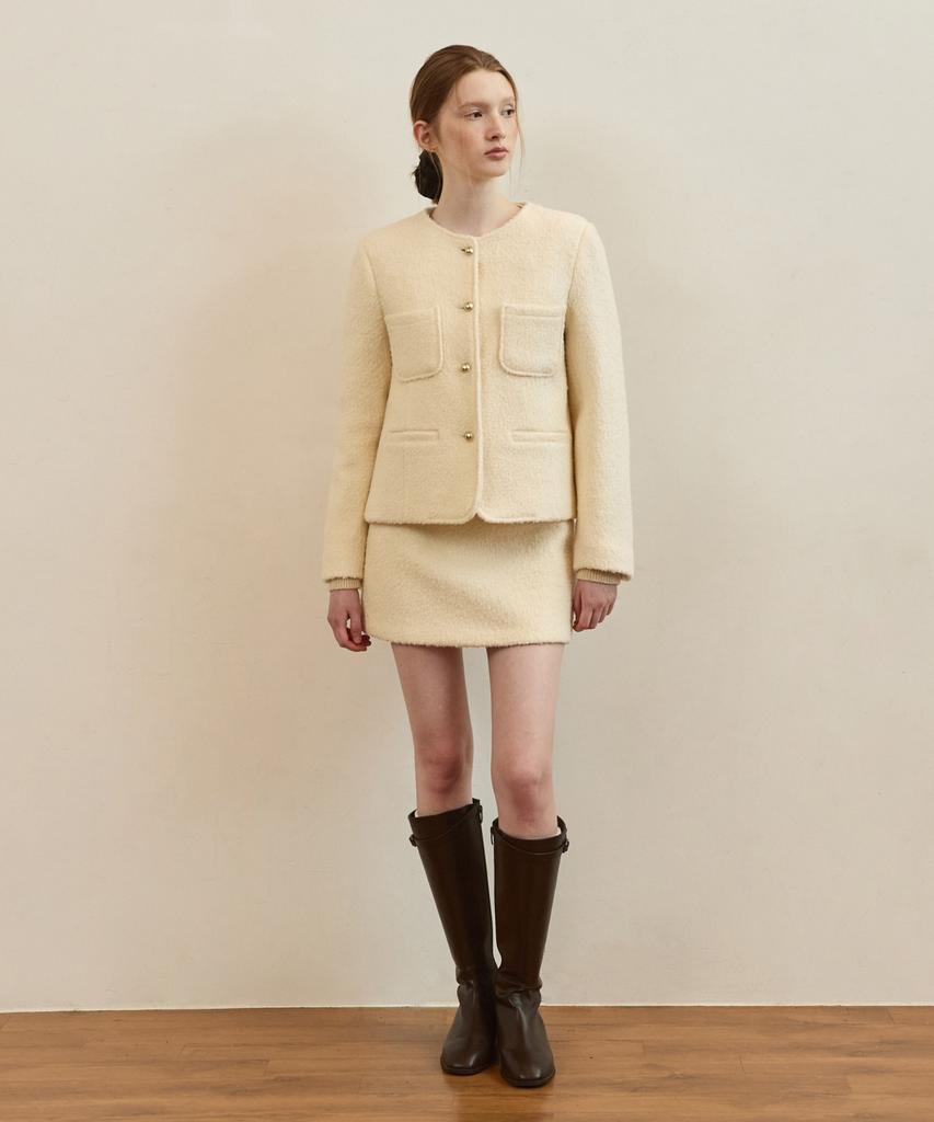 Adowl Teddy Boucle Tweed Mini Skirt - Ivory