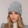 Rhinestone-embellished Pullover Knit Cap Solid Color Skull Cap Rhinestone-adorned Hat  Winter