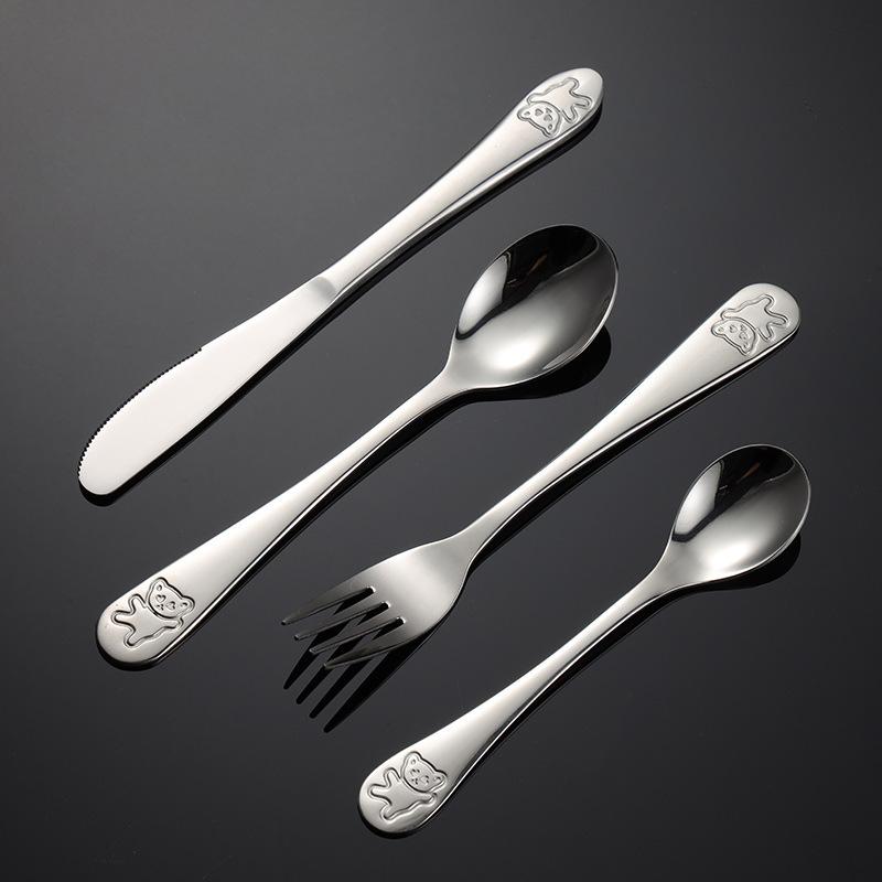 1pcs Children Stainless Steel Cutlery Dinnerware Cute Cartoon Bear Kid Tableware Dining Lunch Western Spoon Fork Knife