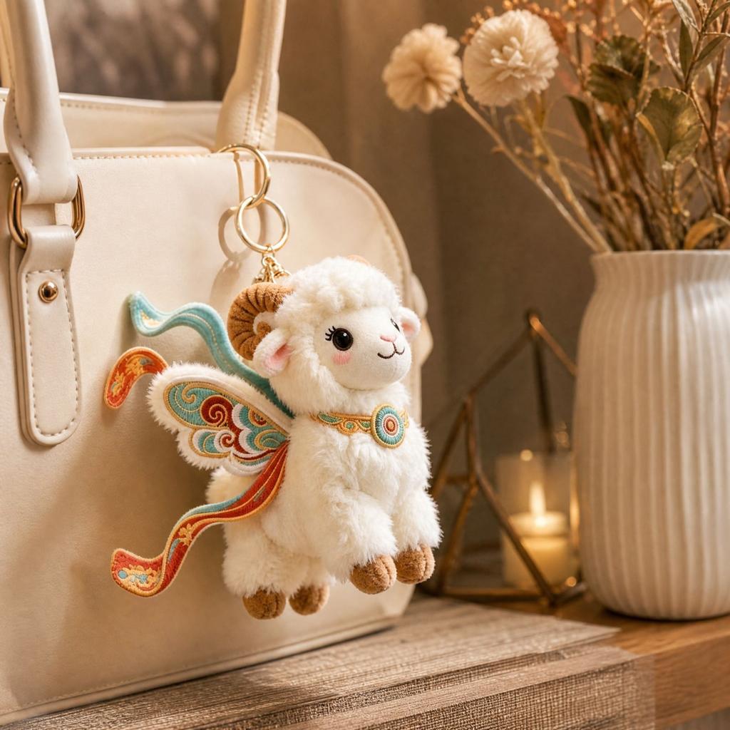 Flying Plush Wool Toy Keychain Pendant Soft Hanging Ornament for Bag and Backpack
