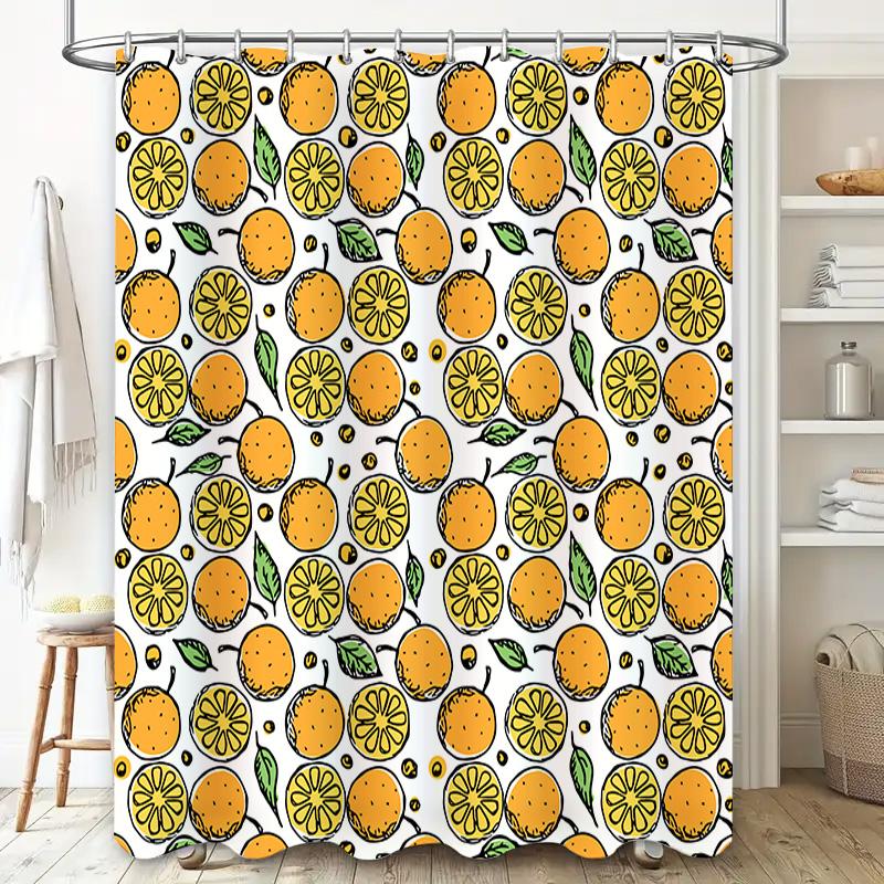 Orange Slice Shower Curtain Bathroom Decor With Citrus Fruits Pattern Waterproof Fabric For Home Bath Accessories In White
