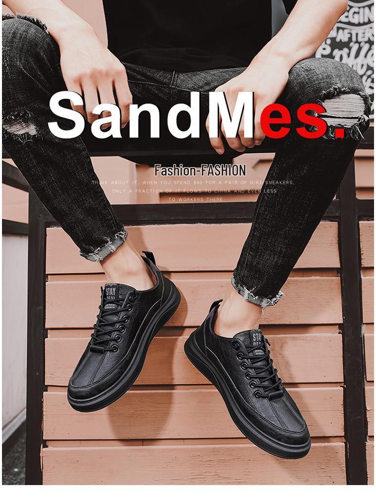 2025 Spring/Autumn Men's Black Non-slip Waterproof Casual Leather Sports Shoes