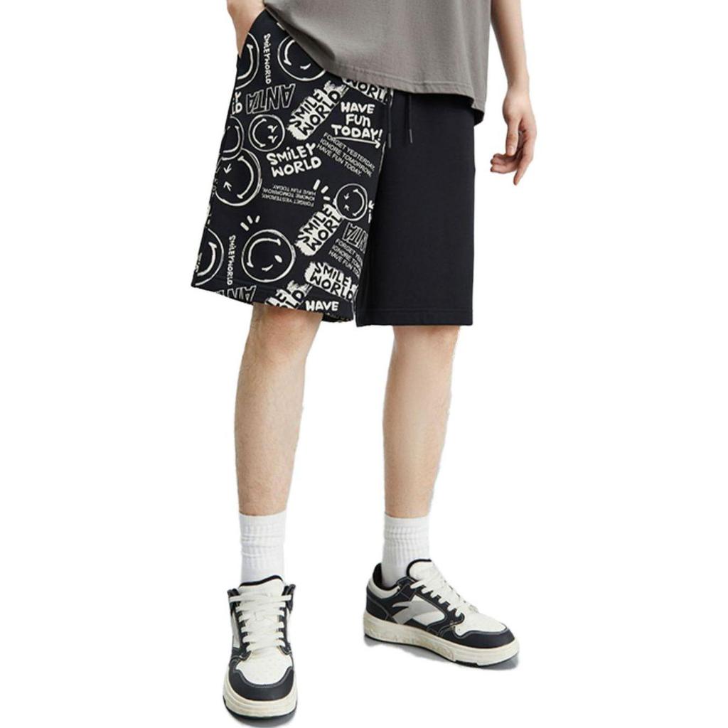 Anta X Smileyworld Co-Branded Life Series Pattern Full Print Drawstring Elastic Loose Shorts Men Bottoms Black 152328327-1