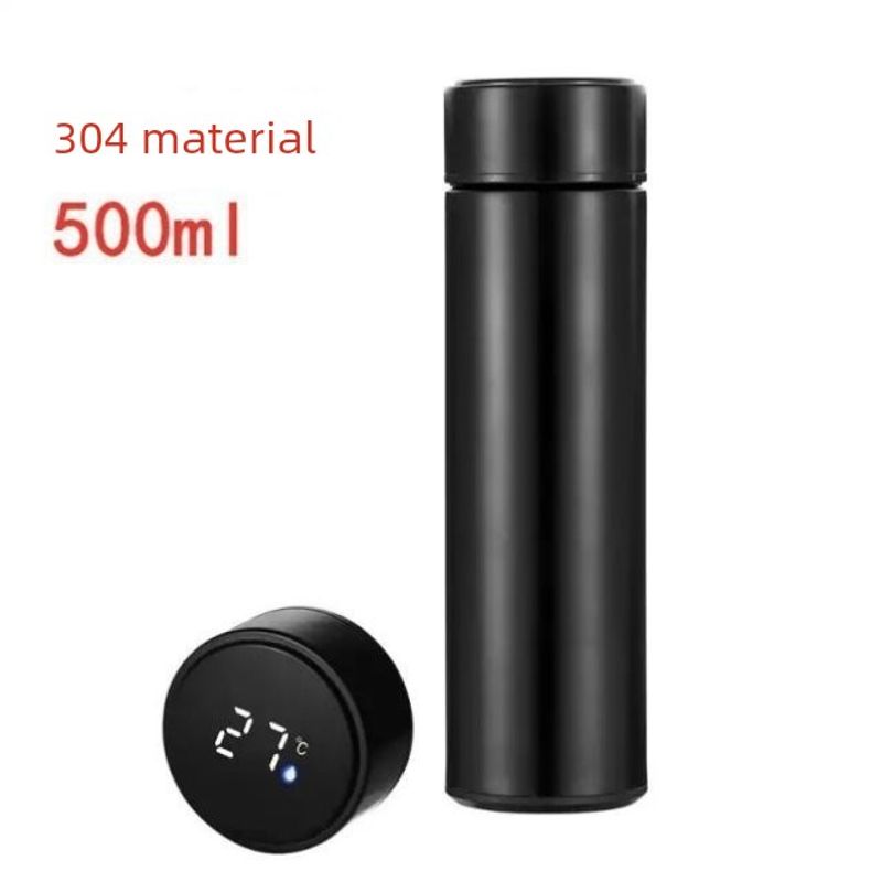 

Food-Grade 304 Stainless Steel Large-Capacity Thermos Cup with Tea-Water Separation, Portable Smart Water Cup, High-End Cup with Engraved Logo 500ml Black [Temperature Display Model]-Dkf