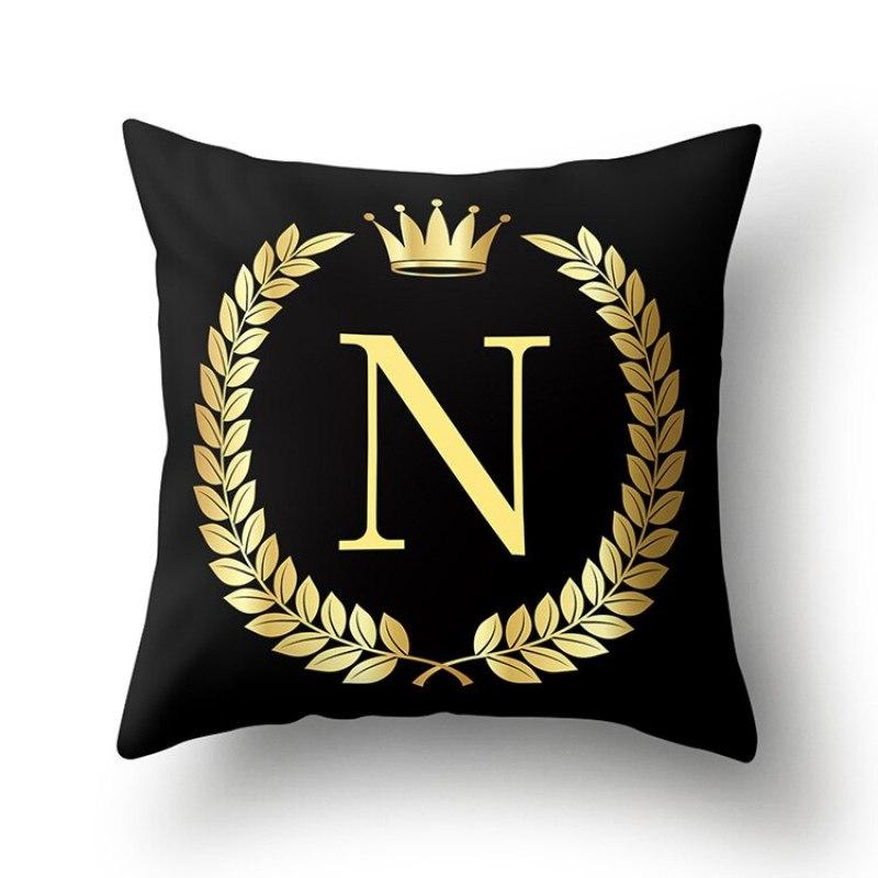 45*45 CM Nero Corona D'oro Lettera Divano Federa Decorativa Decorazione Della Casa Federa Federa per Cuscino Quadrato Federa da tiro