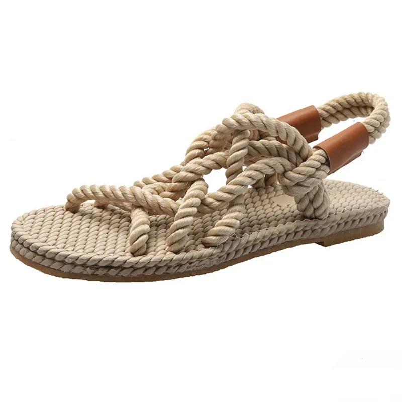 

Fashion Sandals Woman Shoes Braided Rope with Traditional Casual Style and Simple Creativity Fashion Sandals Women Summer Shoes 35 бежевый