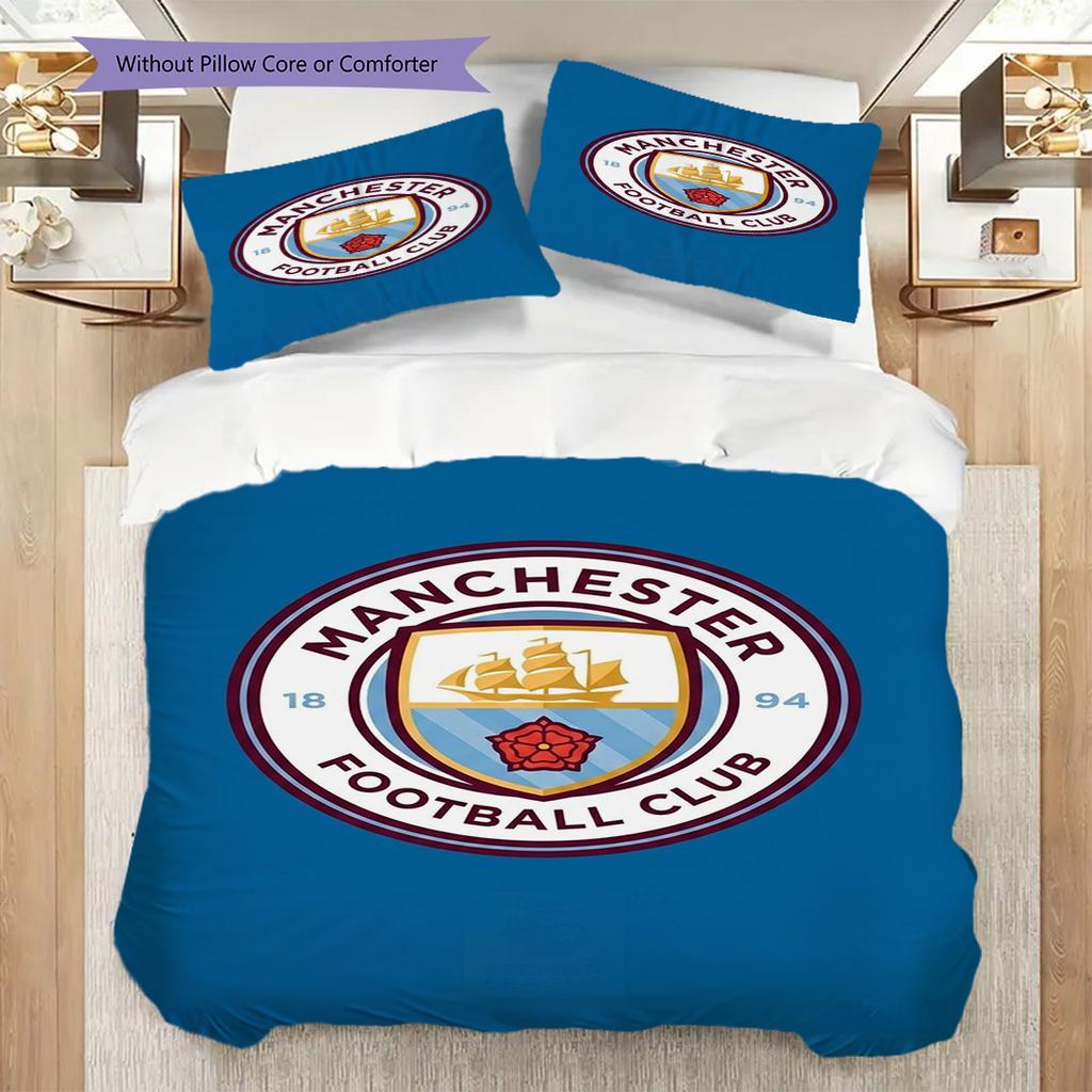 Manchester City Heritage Emblem Bedding (1 * Duvet Cover + 2 * Pillowcase, Without Core) 2DFlat Christmas Birthday Gift Bedding Set