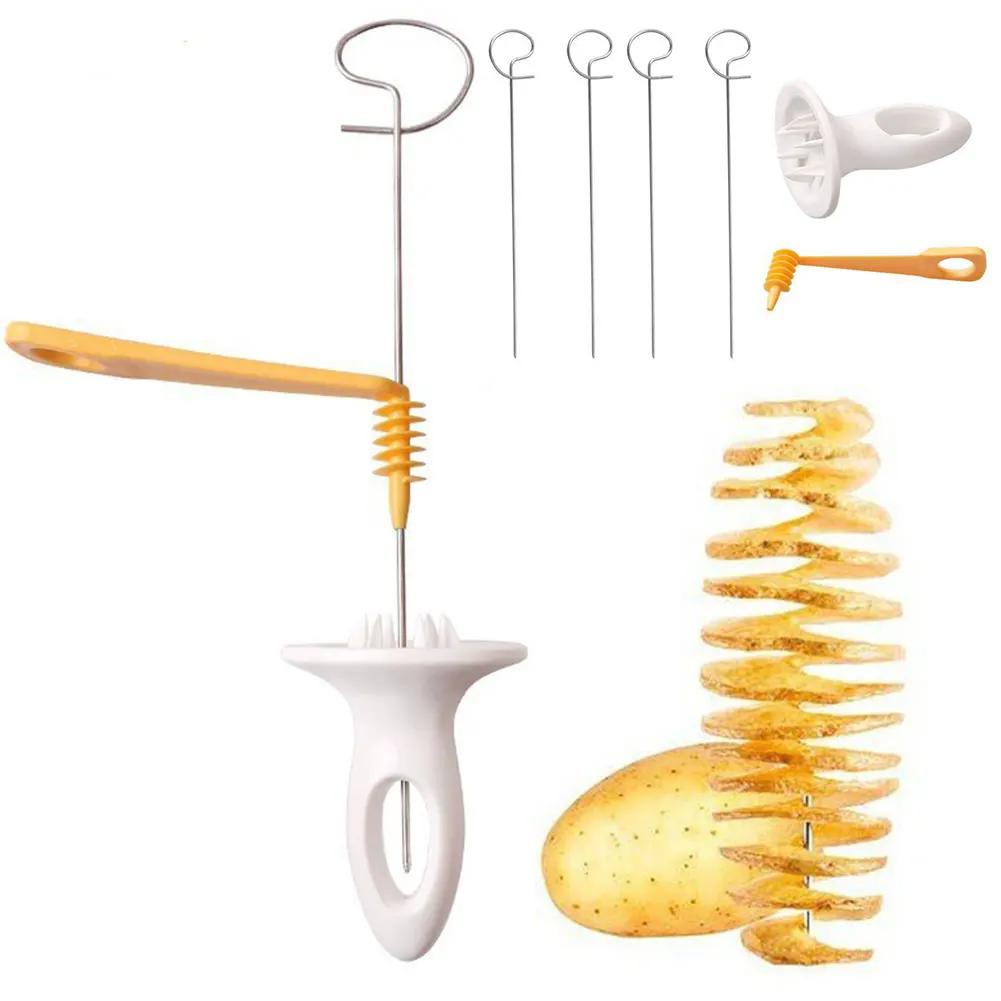 6pcs Stainless Steel Plastic Rotate Potato Slicer Twisted Potato Spiral Slice Cutter Creative Vegetable Tool Kitchen Gadgets Set