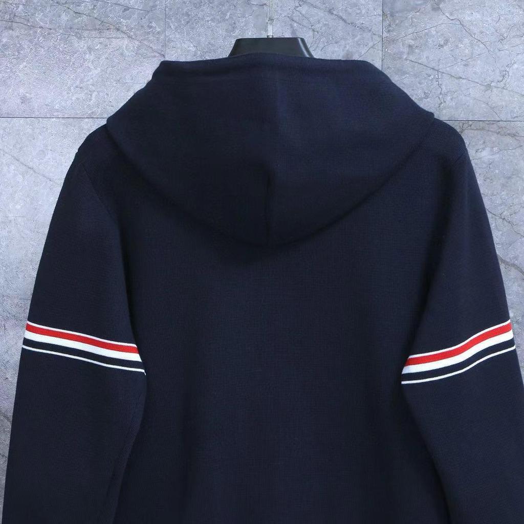 Unisex Trendy Academy Style Wool Hooded Cardigan with Double Sleeves & Color Stripes