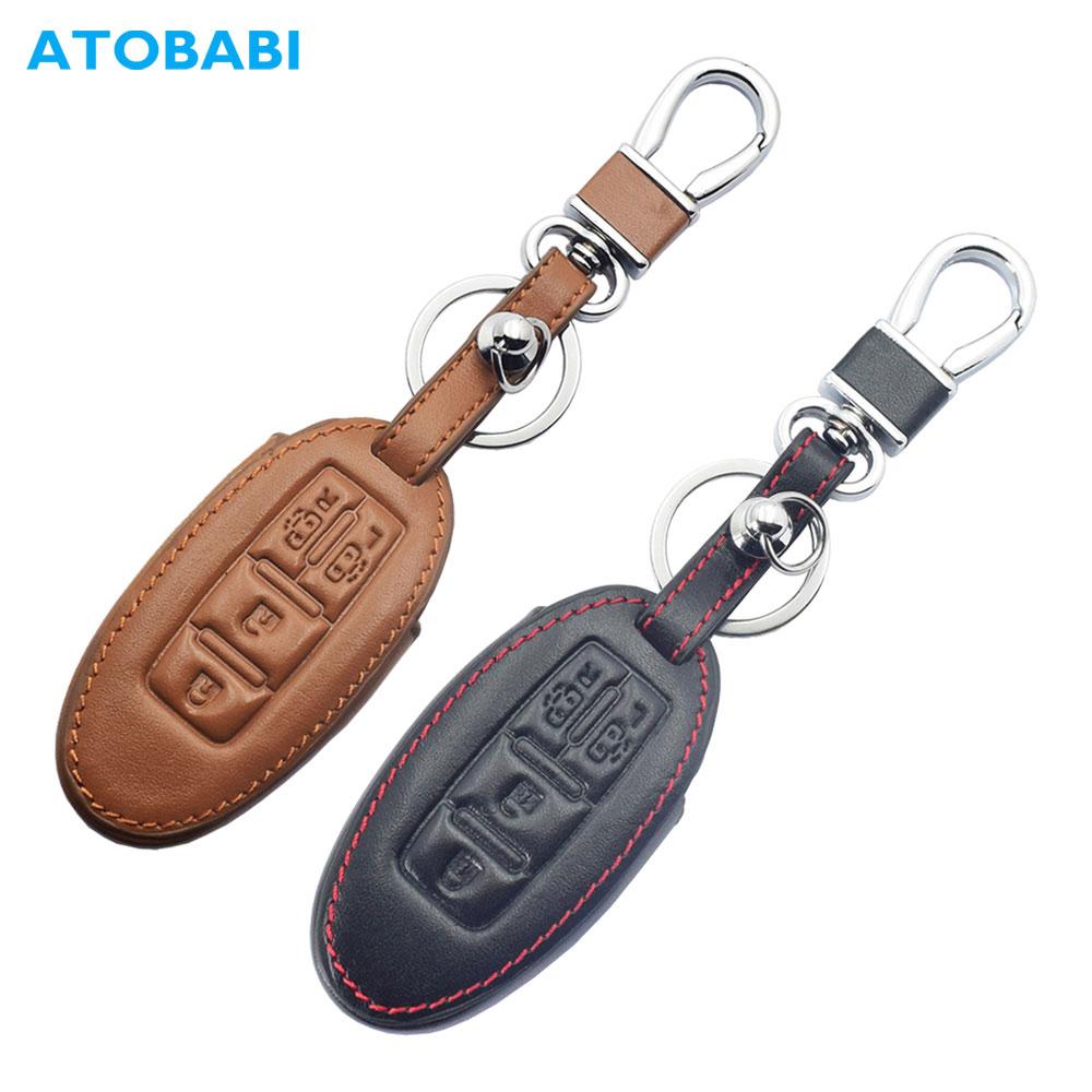 ATOBABI Leather Car Key Case Keychain For Nissan Serena Elgrand Roox 2020 4 Buttons Smart Keyless Remote Control Protector Cover